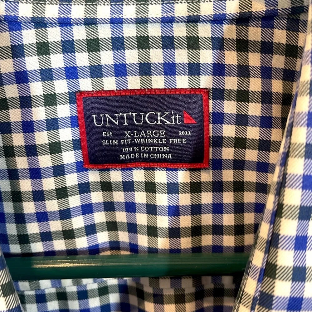 Untuckit slim fit long sleeve shirt in blue plaid size XL - Picture 2 of 4